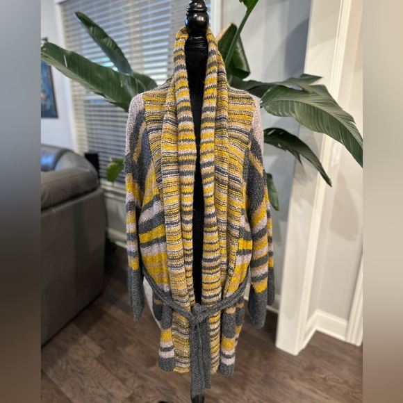 BELTED Chunky Knit Long Cardigan Striped ALPACA WOOL Elizabeth & James size M/L - Picture 5 of 14